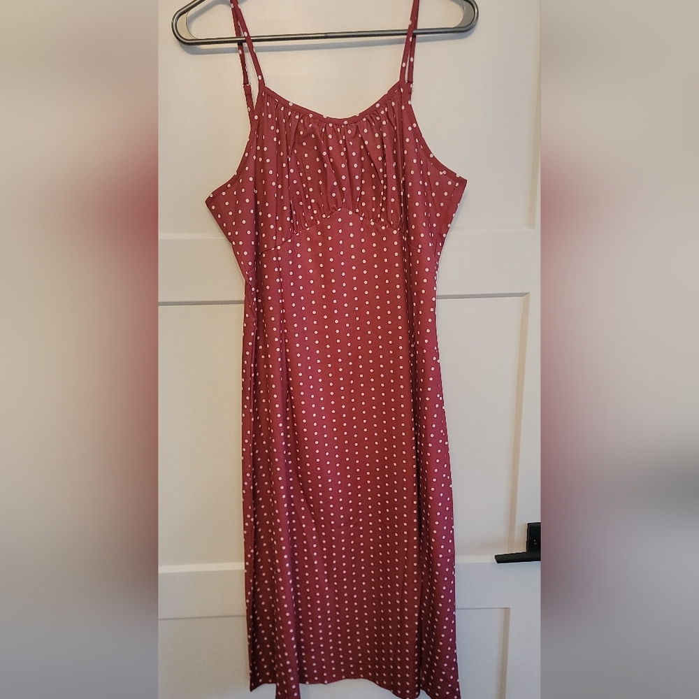 Polka Dot Midi Slip Dress in Dusty Rose